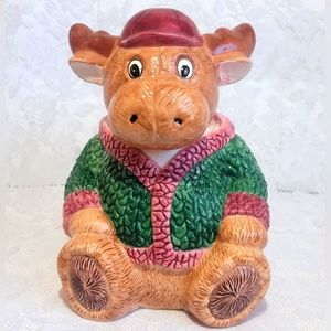 Vintage Cookie Jar Collectible Canister Christmas/Holiday Moose Treat Storage